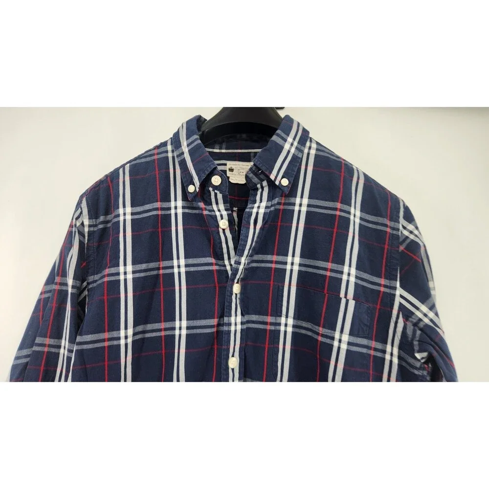J.Crew‎ Small Blue Plaid 100% Cotton Sunwashed Oxford Long Sleeve Shirt
